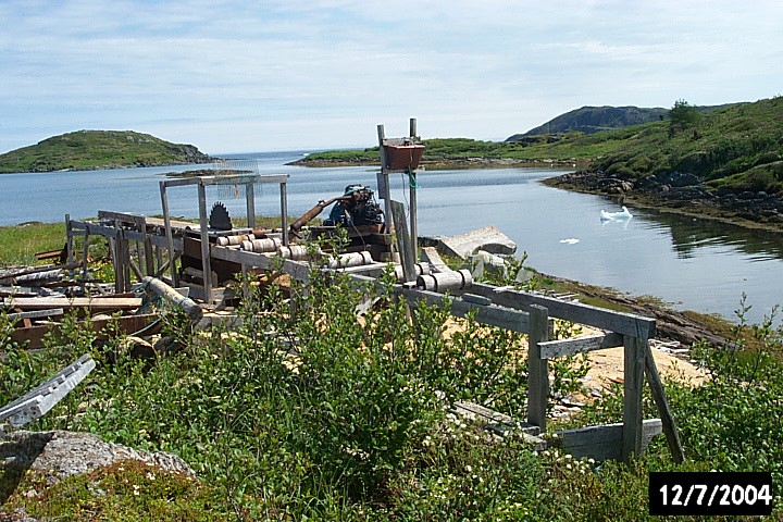 An open-air sawmill on a rocky point, once used for the migratory fishery.